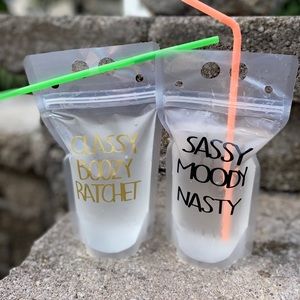 “Savage” Set of 2.Handmade, Reusable Drink Pouches